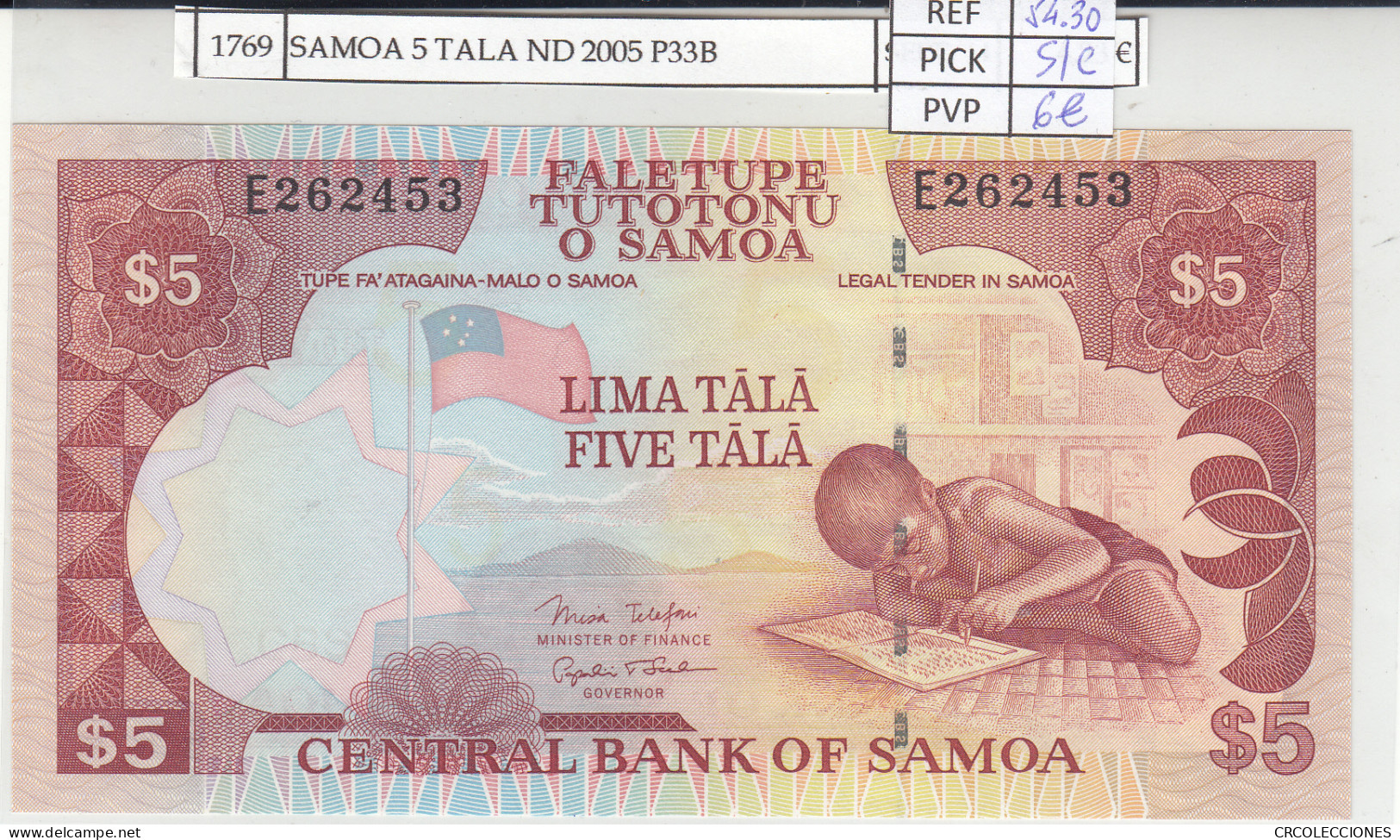 BILLETE SAMOA 5 TALA 2005 P-33b SIN CIRCULAR - Altri – Oceania