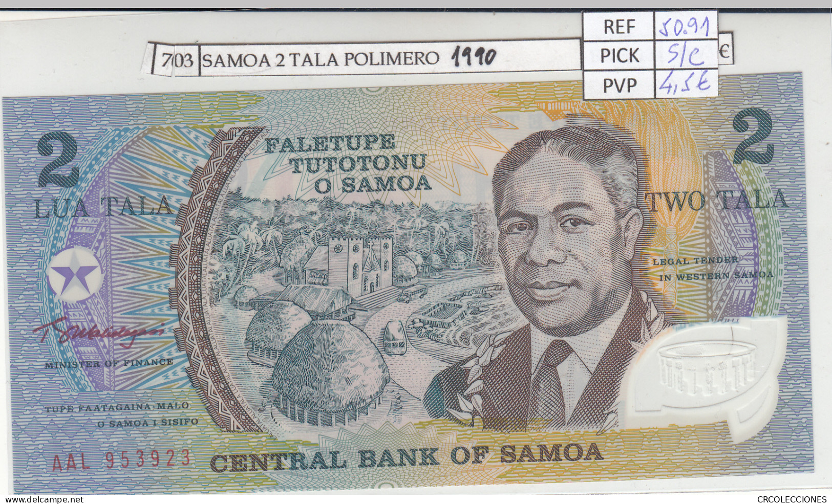 BILLETE SAMOA 2 TALA 1990 POLIMERO P-31e SIN CIRCULAR - Autres - Océanie