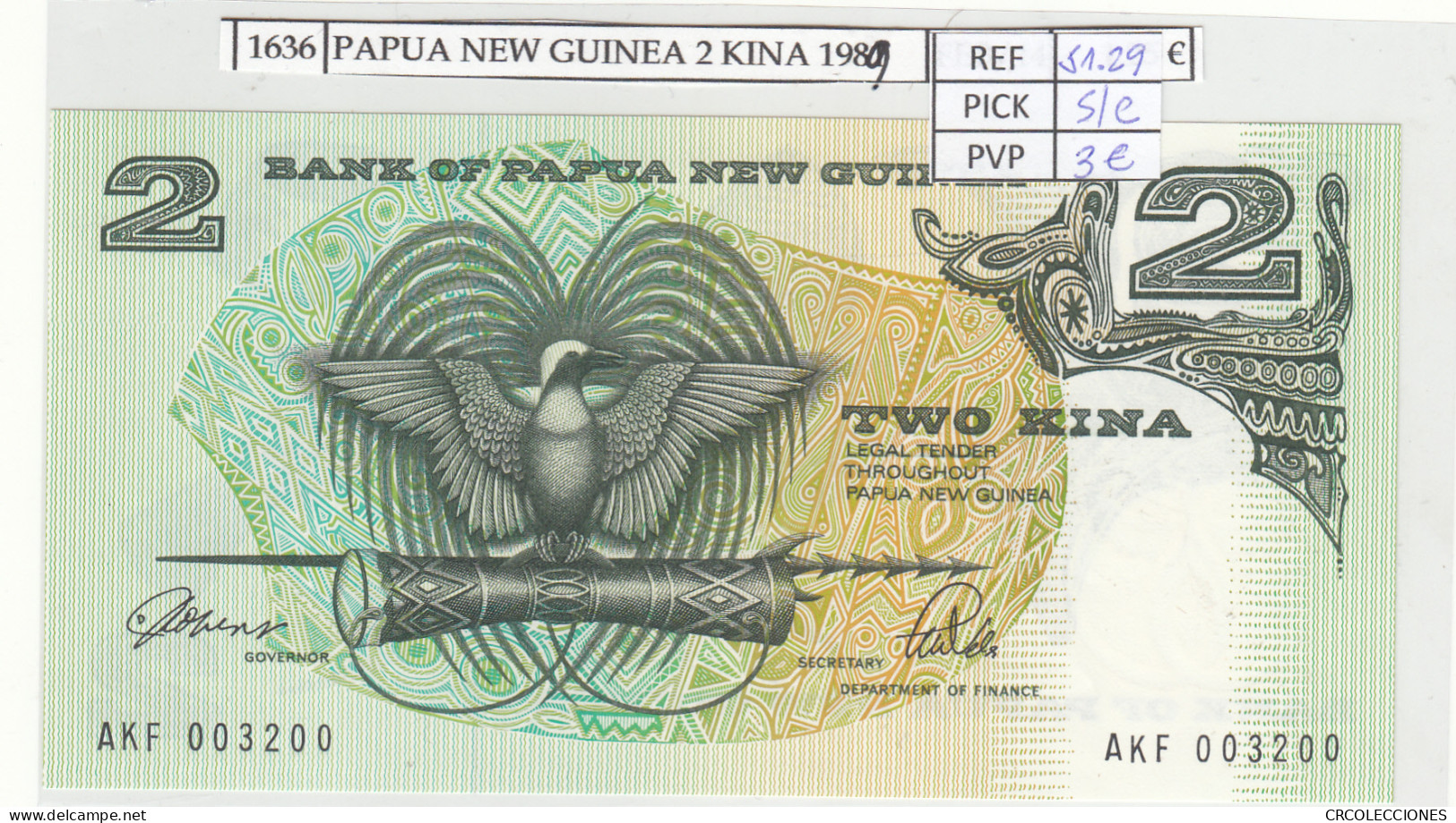 BILLETE PAPUA NUEVA GUINEA 2 KINA 1989 P-5c SIN CIRCULAR - Otros – Oceanía