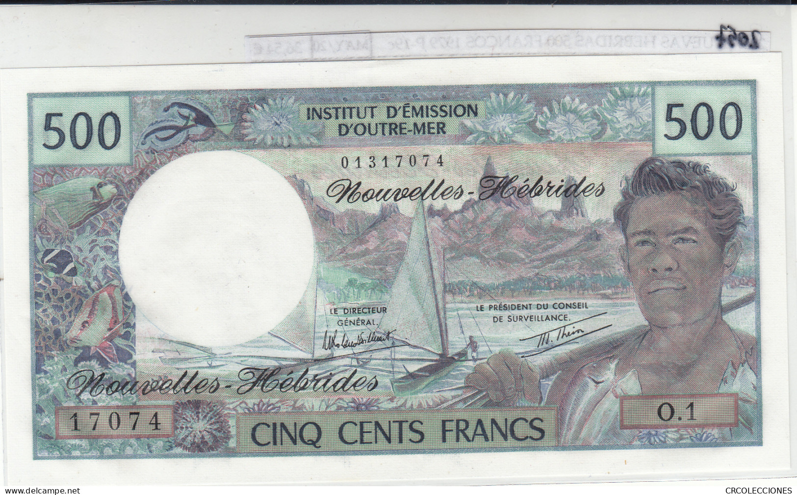 BILLETE NUEVAS HEBRIDAS 500 FRANCOS 1979 P-19c SIN CIRCULAR - Other - Oceania