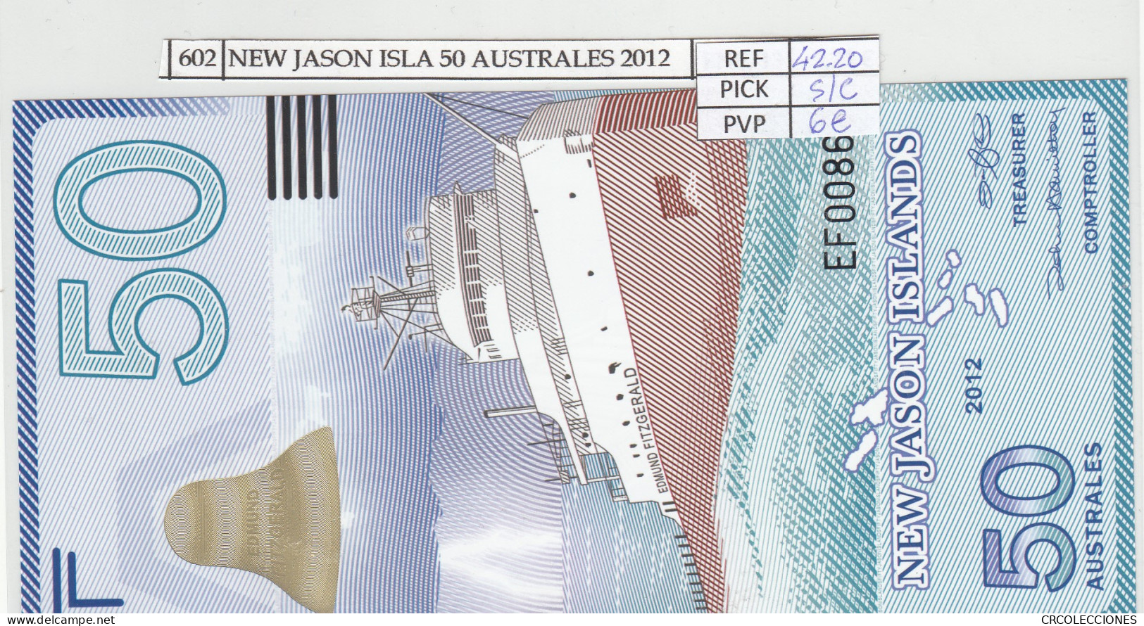 BILLETE JASON ISLAND 50 AUSTRALES 2012 POLIMERO JI-6 SIN CIRCULAR - Other - America