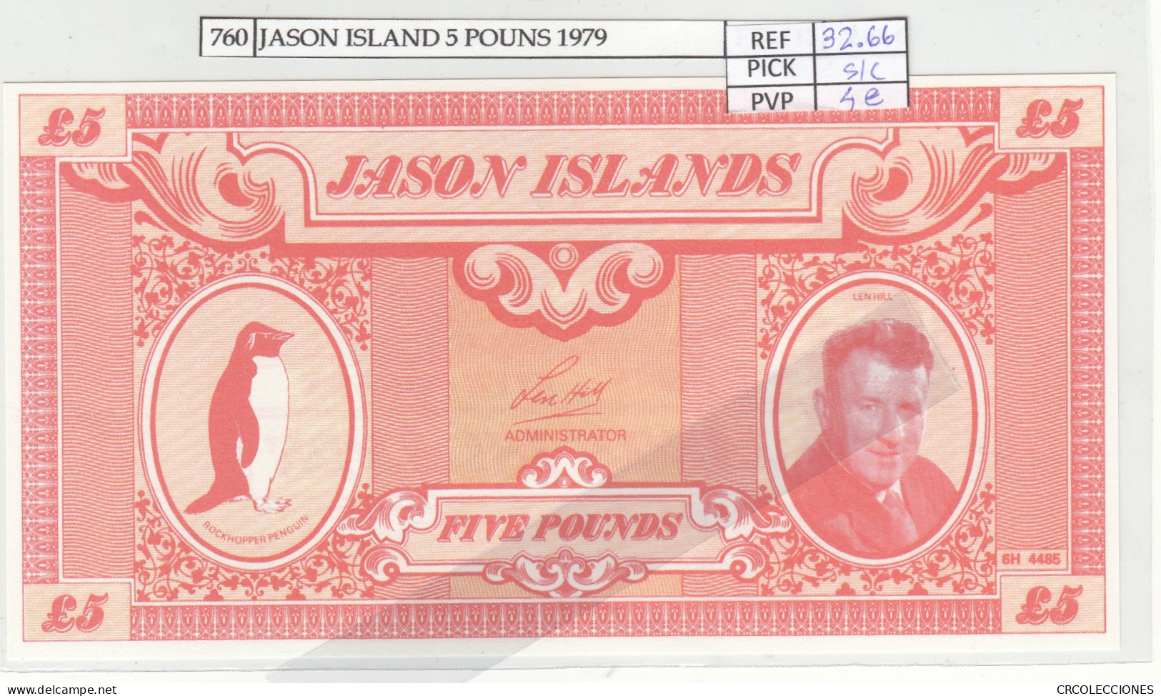BILLETE JASON ISLAND 5 POUNS 1979 JI-3 SIN CIRCULAR - Sonstige – Amerika