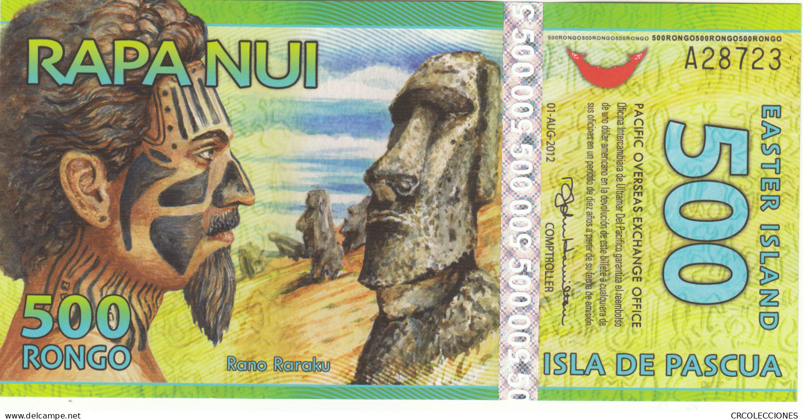 BILLETE ISLAS DE PASCUA 500 RONGO 2012 POLYMERO EI-01b SIN CIRCULAR - Altri – America