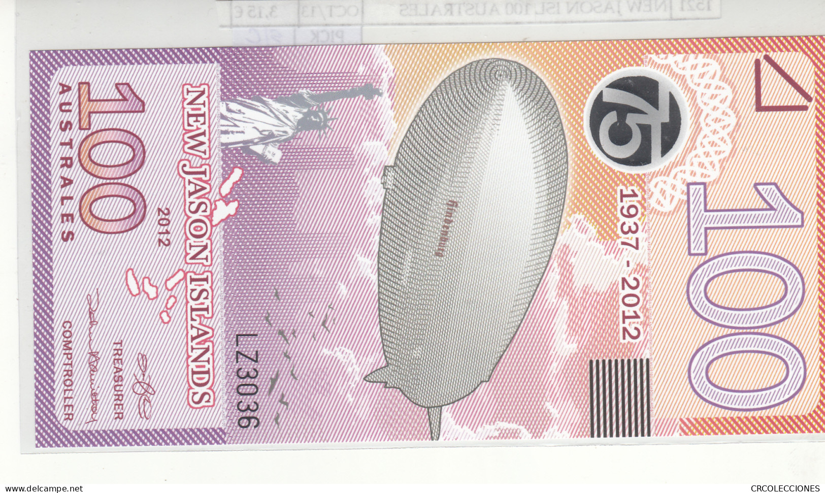 BILLETE JASON ISLAND 100 AUSTRALES 2012 POLIMERO JI-7 SIN CIRCULAR - Autres - Amérique