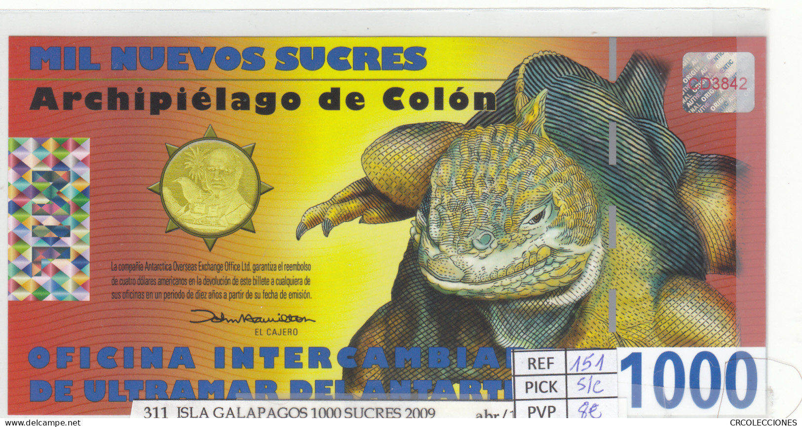 BILLETE ISLAS GALAPAGOS 1000 SUCRES 2009 POLIMERO GLP-02a SIN CIRCULAR - Sonstige – Amerika