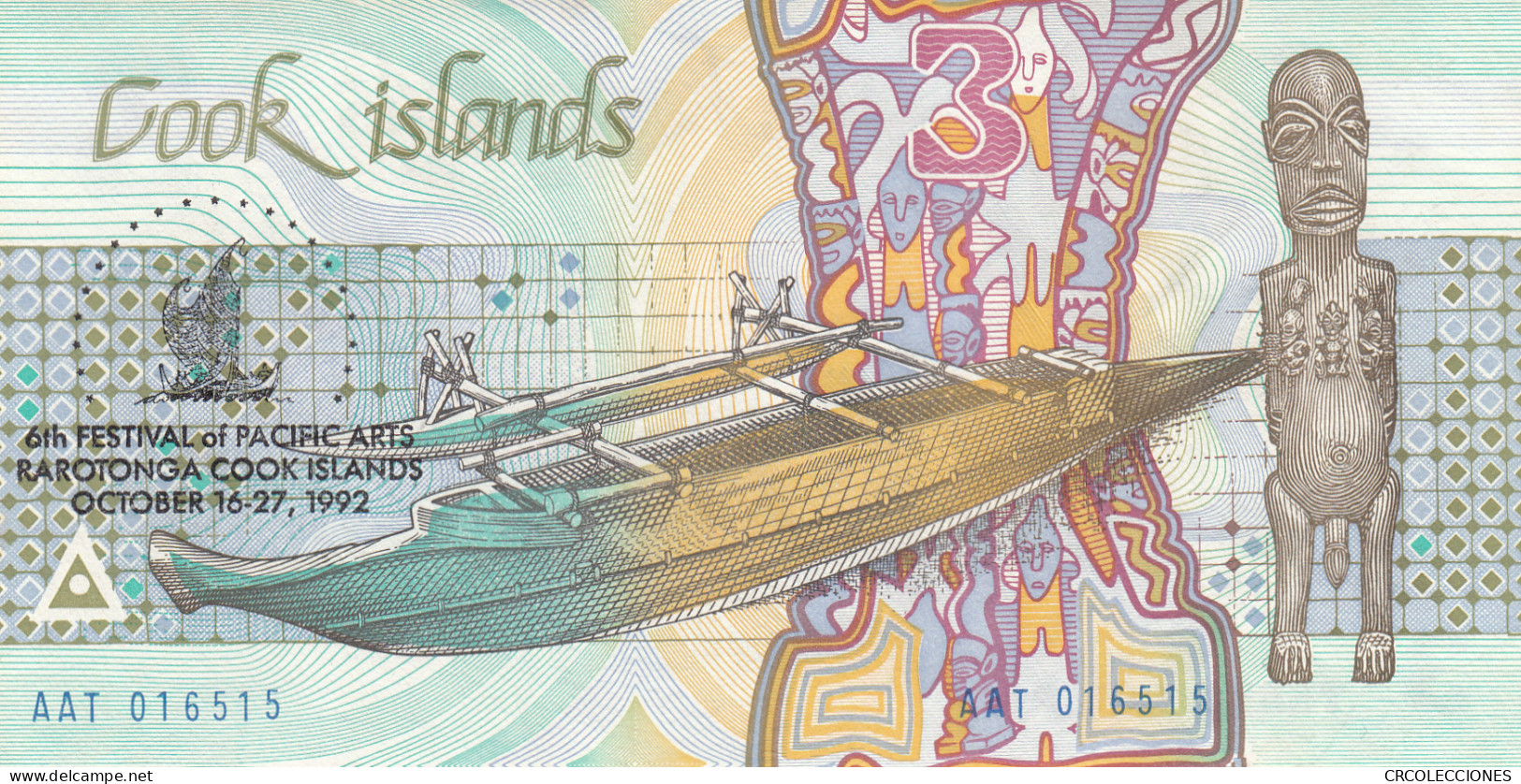 BILLETE ISLAS COOK 3 DOLARES 1992 P-6 SIN CIRCULAR - Otros – Oceanía