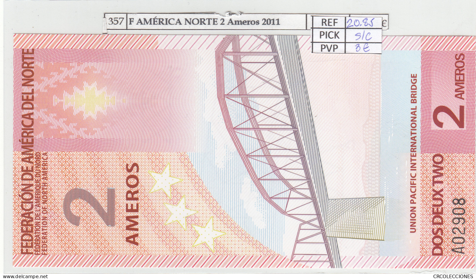 BILLETE FEDERACION NORTE AMERICA 2 AMEROS 2011 POLIMERO NA-1 SIN CIRCULAR - Andere - Amerika