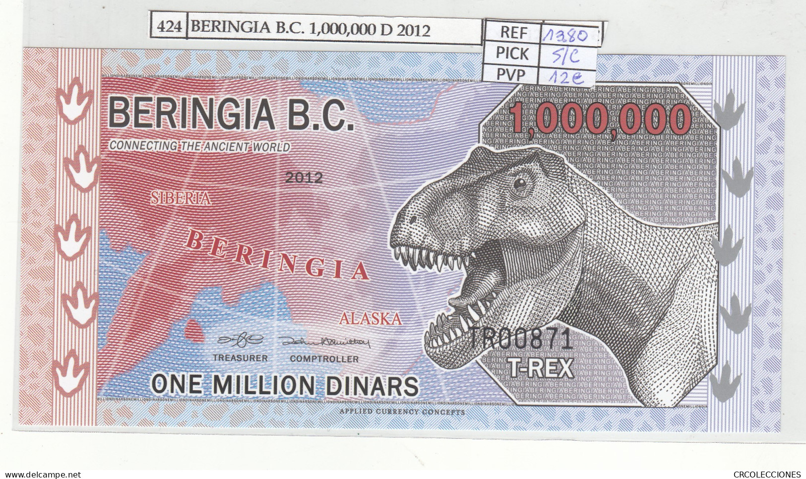 BILLETE BERINGIA B.C. 1.000.000 D 2012  POLIMERO BRG-2 SIN CIRCULAR - Other - America