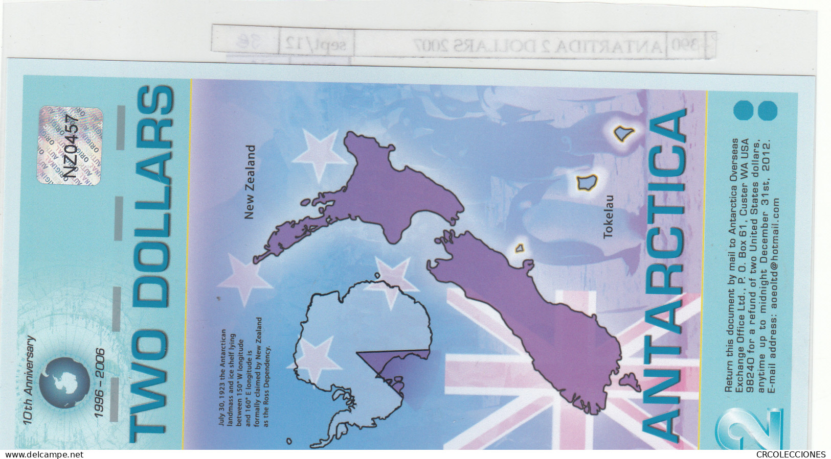 BILLETE ANTARTIDA 2 DOLARES 2007 POLIMERO ANT-016 SIN CIRCULAR - Otros – Oceanía