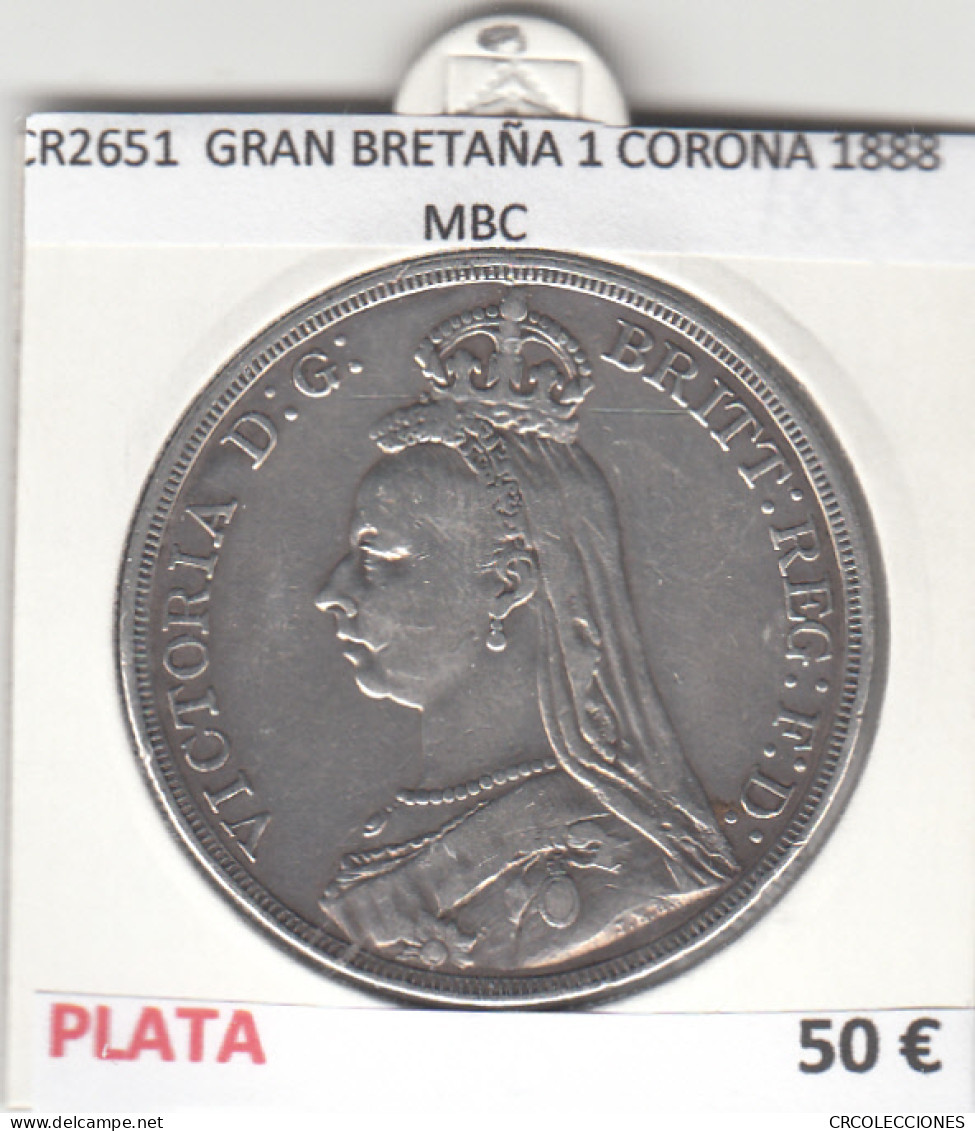 CR2651 MONEDA GRAN BRETAÑA 1 CORONA 1888 MBC - Other - Europe