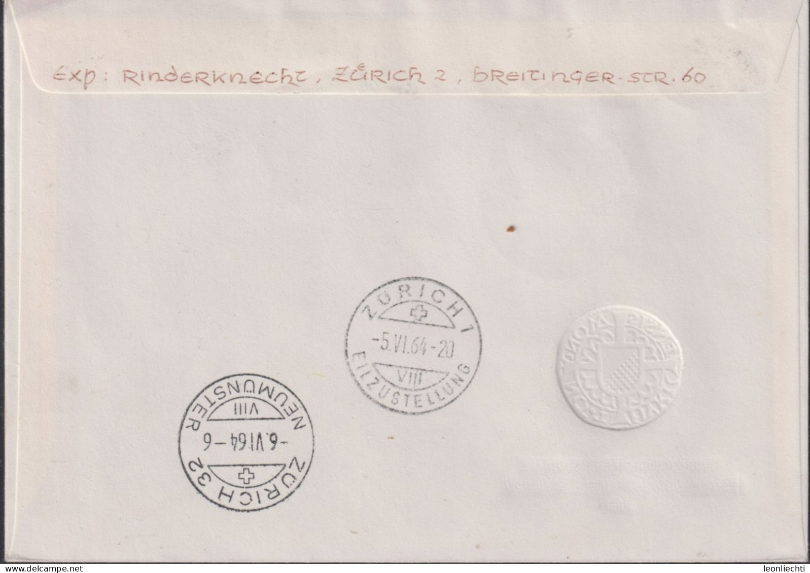 1964 Schweiz FDC, R- Brief, Mi:CH 796, Yt:CH 731, Zum:CH B119, Tabs: Kupfermünze, Zürich - Storia Postale