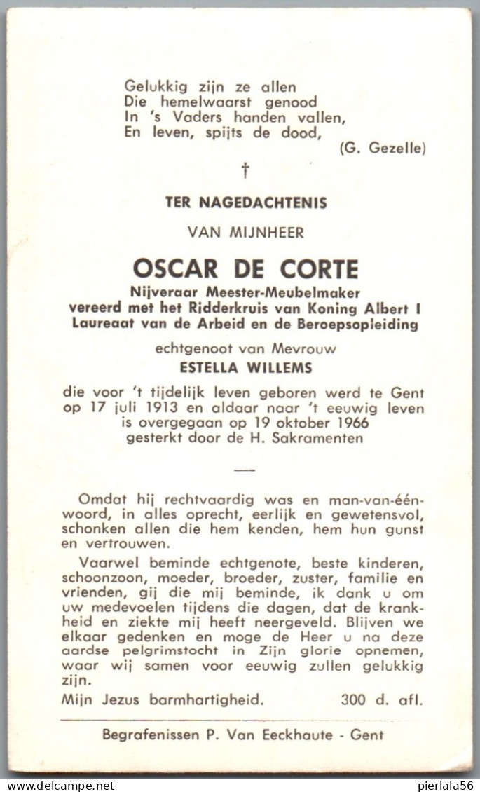 Bidprentje Gent - De Corte Oscar (1913-1966) - Andachtsbilder