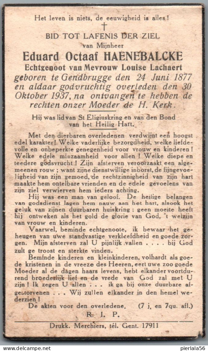 Bidprentje Gentbrugge - Haenebalcke Eduard Octaaf (1877-1937) - Santini