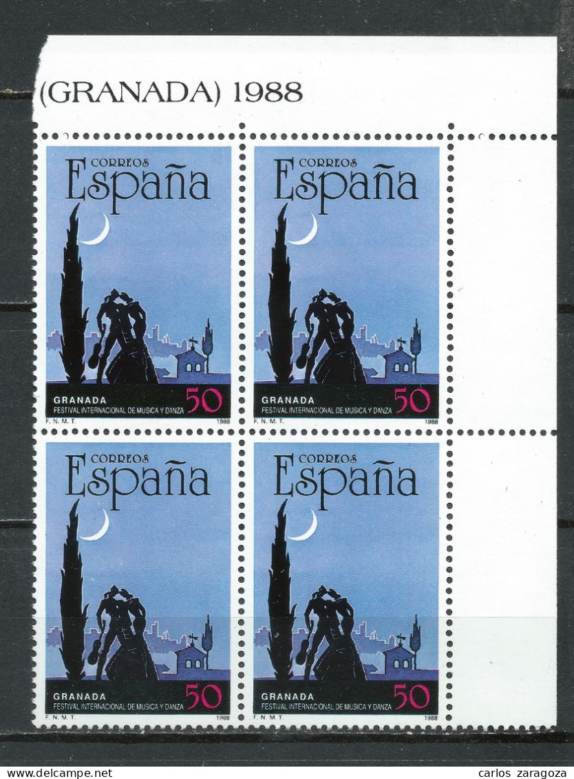 ESPAÑA 1988—FESTIVAL DE MÚSICA. GRANADA ** EDI 2952, YT 2567, Mi 2832, Sg #2965. En Bloque - Unused Stamps
