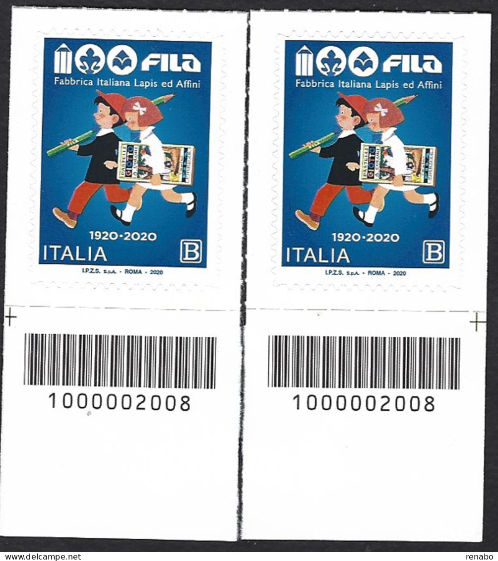 Italia 2020; FILA : Fabbrica Italiana Lapis Ed Affini, Pastelli Colorati; 2 Francobolli A Barre Opposte. - Barcodes