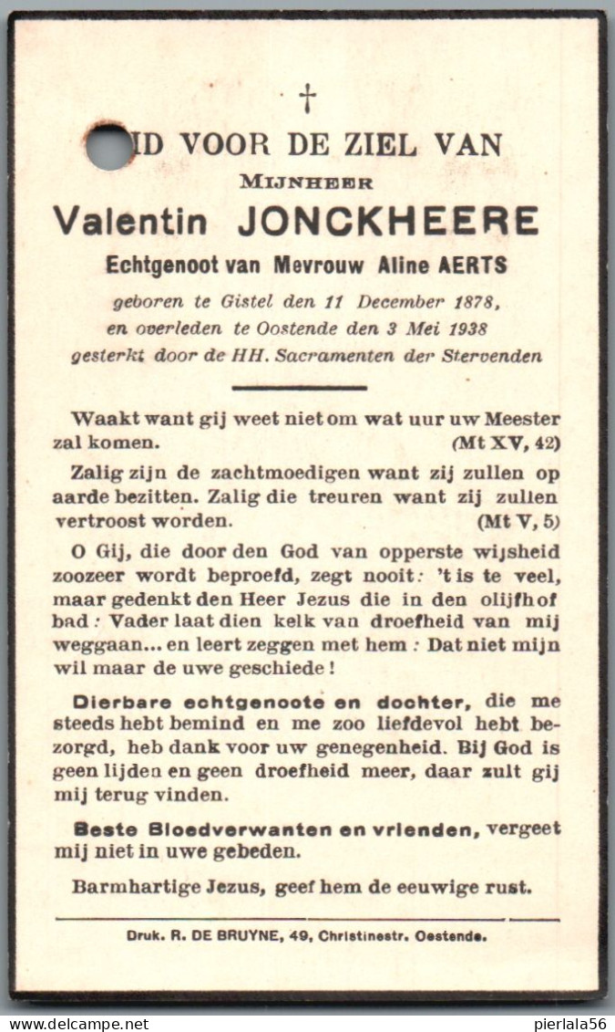 Bidprentje Gistel - Jonckheere Valentin (1878-1938) - Imágenes Religiosas