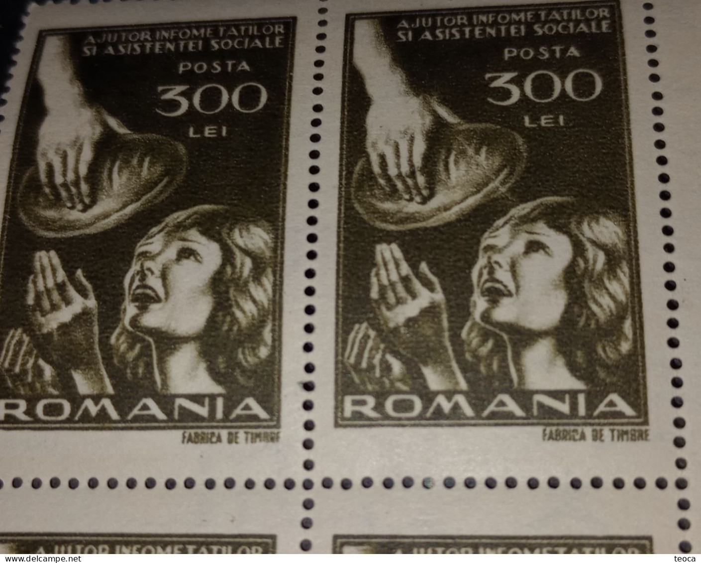 Stamps Erroors  Romania 1947 # Mi 1019, Printed With Slash Cut Bread, Drought Help For The Hungry BLOCK X4 STAMPS - Errors, Freaks & Oddities (EFO)