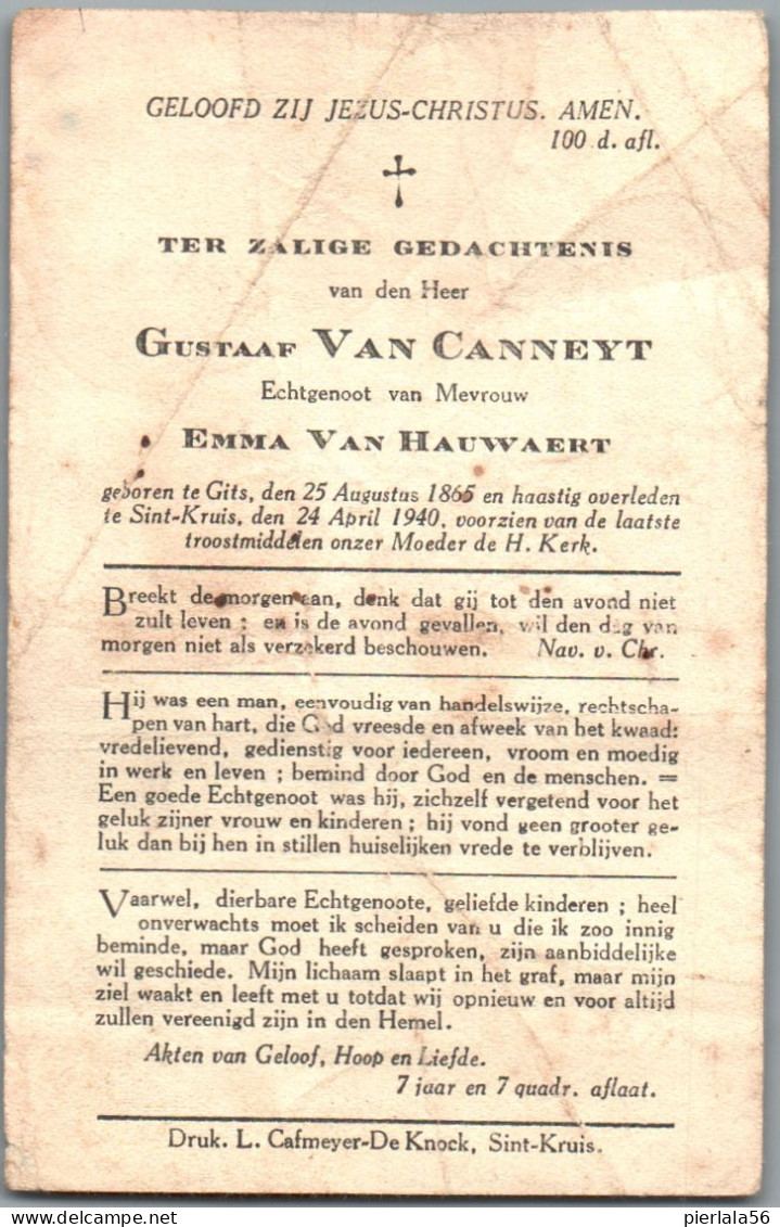 Bidprentje Gits - Van Canneyt Gustaaf (1865-1940) Plooi - Santini