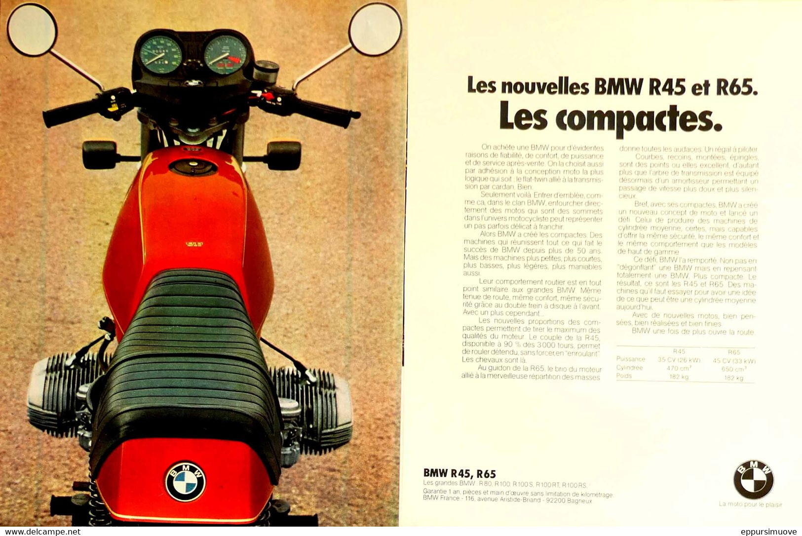 Publicité Papier MOTO BMW R45 R65  Octobre 1978 PM 1532 - 2 Pages - Publicités