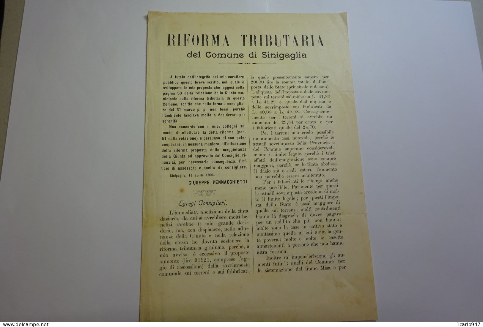 SENIGALLIA  -- ANCONA   ---  RIFORMA TRIBUTARIA DEL COMUNE   DI SINIGAGLIA - Italia