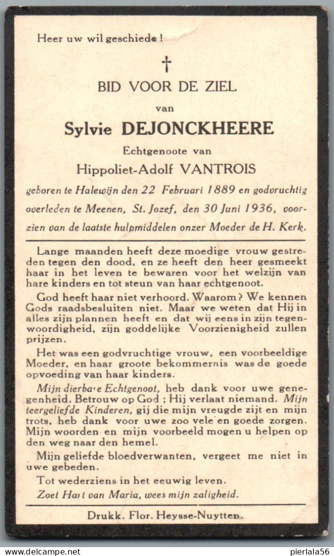 Bidprentje Halewijn - Dejonckheere Sylvie (1889-1936) - Imágenes Religiosas