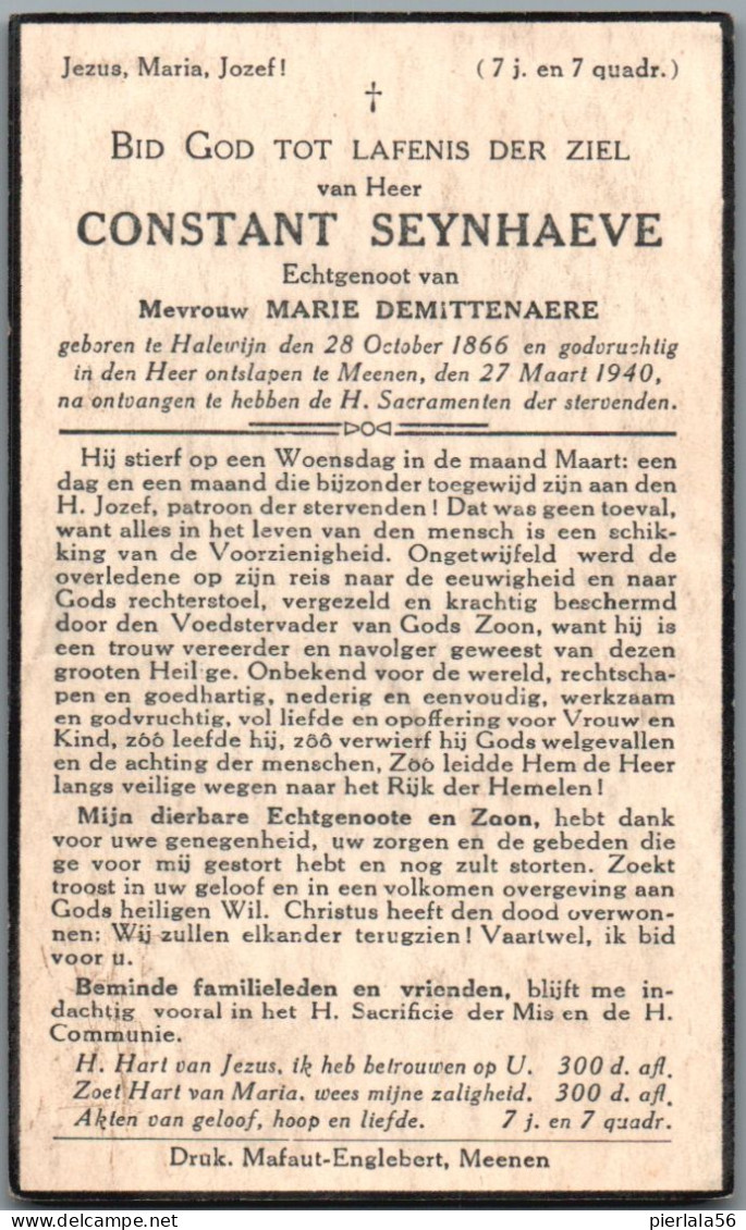 Bidprentje Halewijn - Seynhaeve Constant (1866-1940) - Devotieprenten