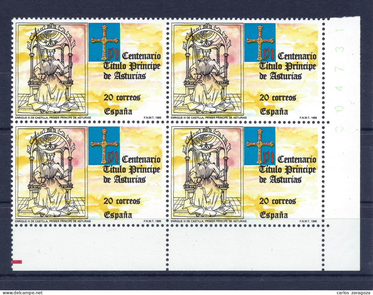 ESPAÑA 1988—PRINCIPE DE ASTURIAS ** EDI 2975, YT 2591, Mi 2856, Sg #2989. En Bloque - Ongebruikt