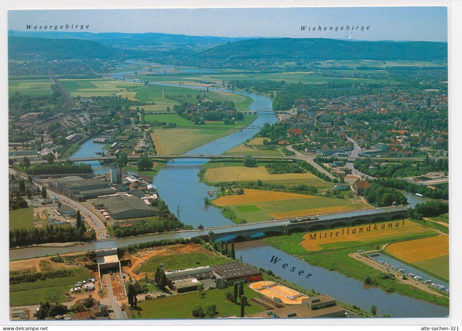 AK 1980er Luftbild Wasserstraßenkreuz Minden Porta Westfalica - Minden