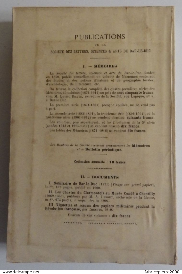 MEMOIRES DE LA SOCIETE DES LETTRES SCIENCES ET ARTS DE BAR-LE-DUC T43 1918-1921 EXCELLENT ETAT Meuse - Lorraine - Vosges