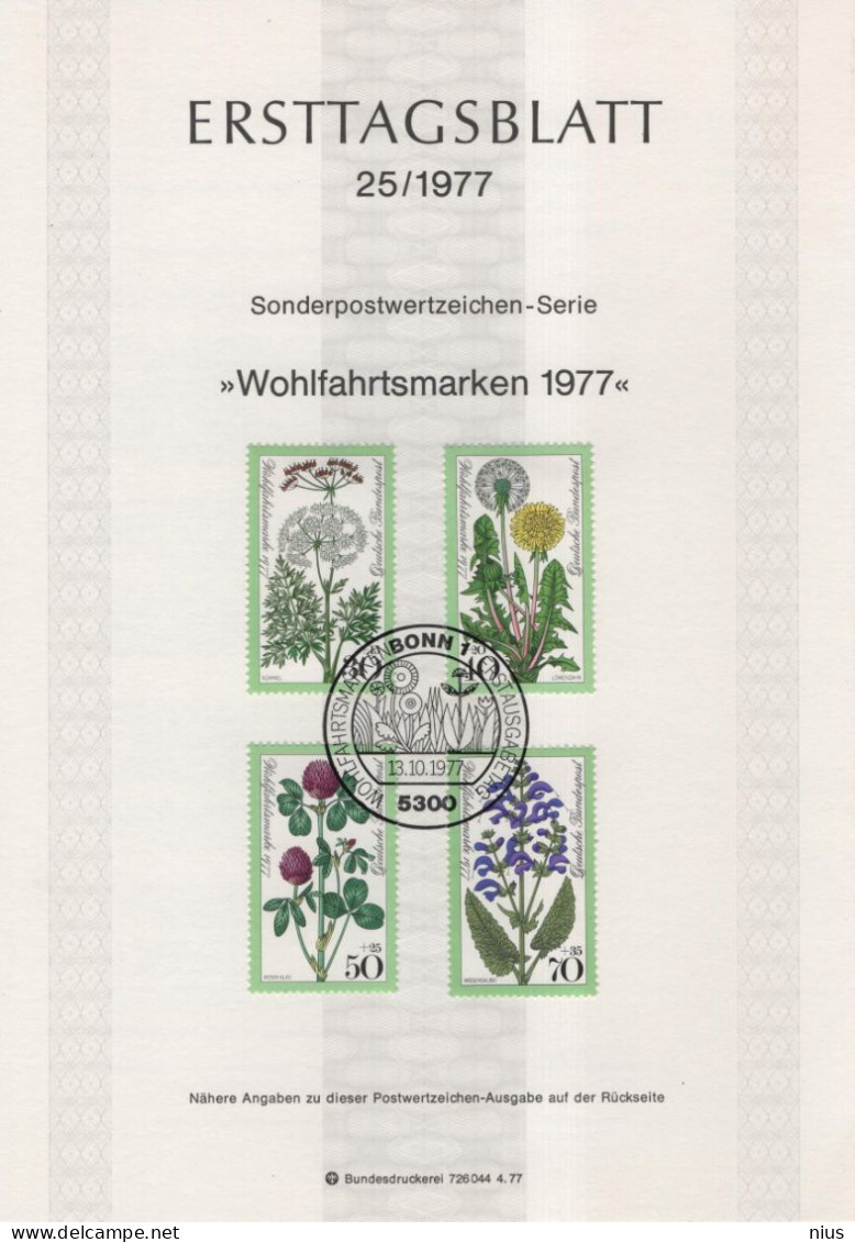 Germany Deutschland 1977-25 Wohlfahrtsmarke Wohlfahrtsmarken, Flower Flowers Flora Blume Blumen, Canceled In Bonn - 1974-1980