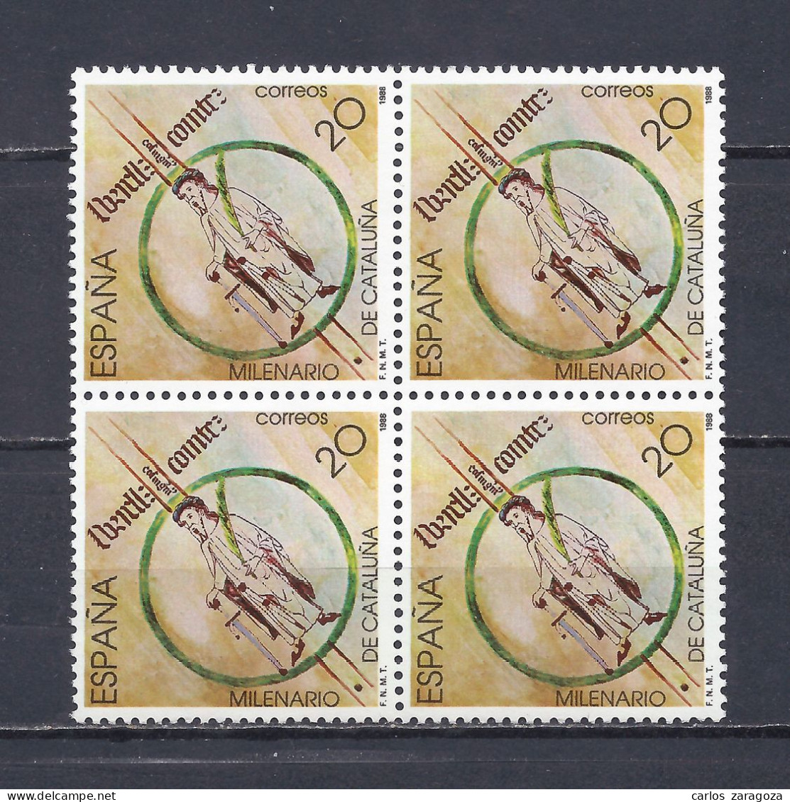 ESPAÑA 1988—MILENARIO DE CATALUÑA ** EDI 2960, YT 2576, Mi 2841, Sg #2974. En Bloque - Neufs