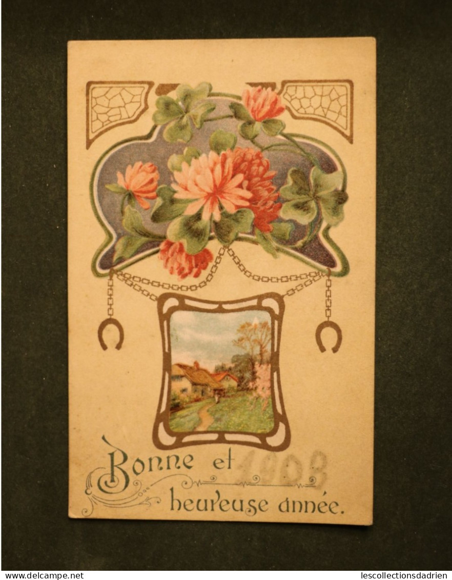 Carte Postale Art Nouveau Bonne Et Heureuse Année 1908 - New Year - New Year