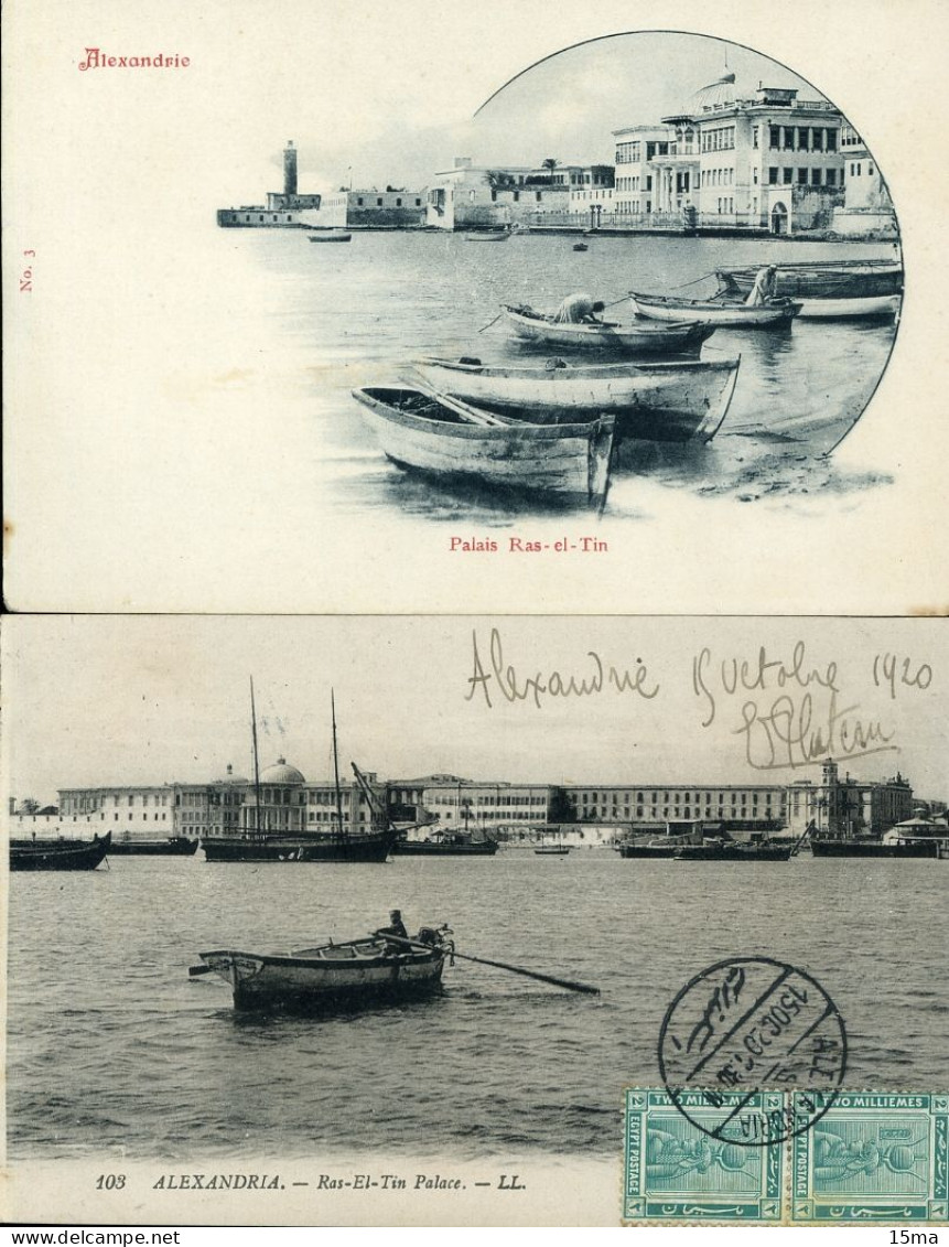 Alexandria Alexandrie Ras El Tin Lot De 2 Cartes Postales - Alexandrië