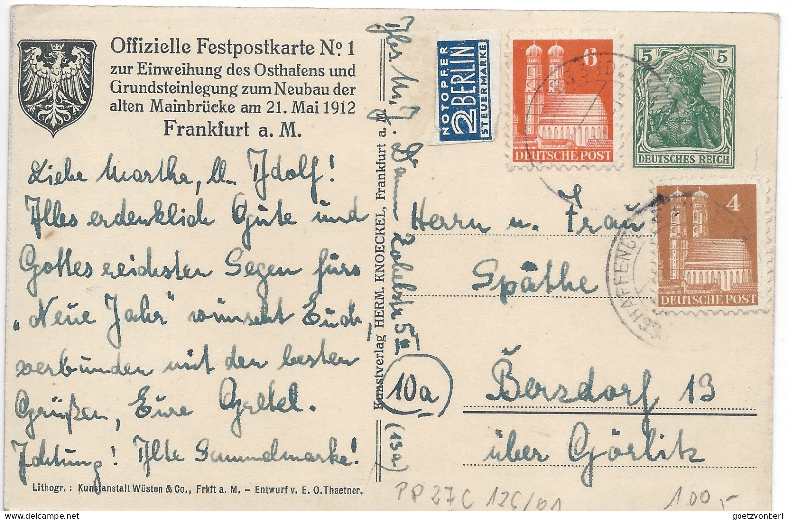 Frankfurt Am Main, Osthafen Und Die Alte Mainbrücke 1912 - Briefkaarten