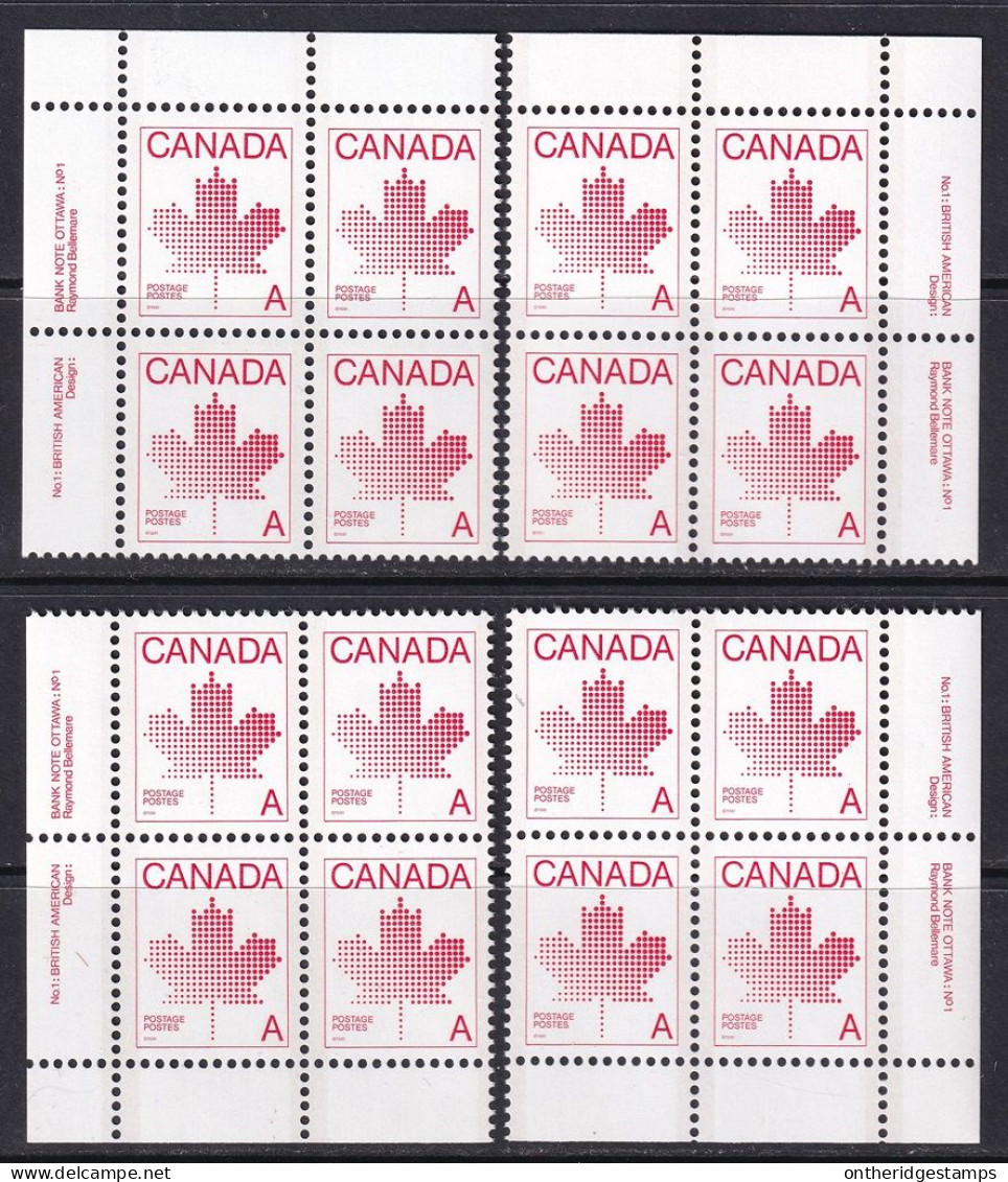 Canada 1981 Sc 907  Plate Block Set MNH** Plate 1 - Neufs