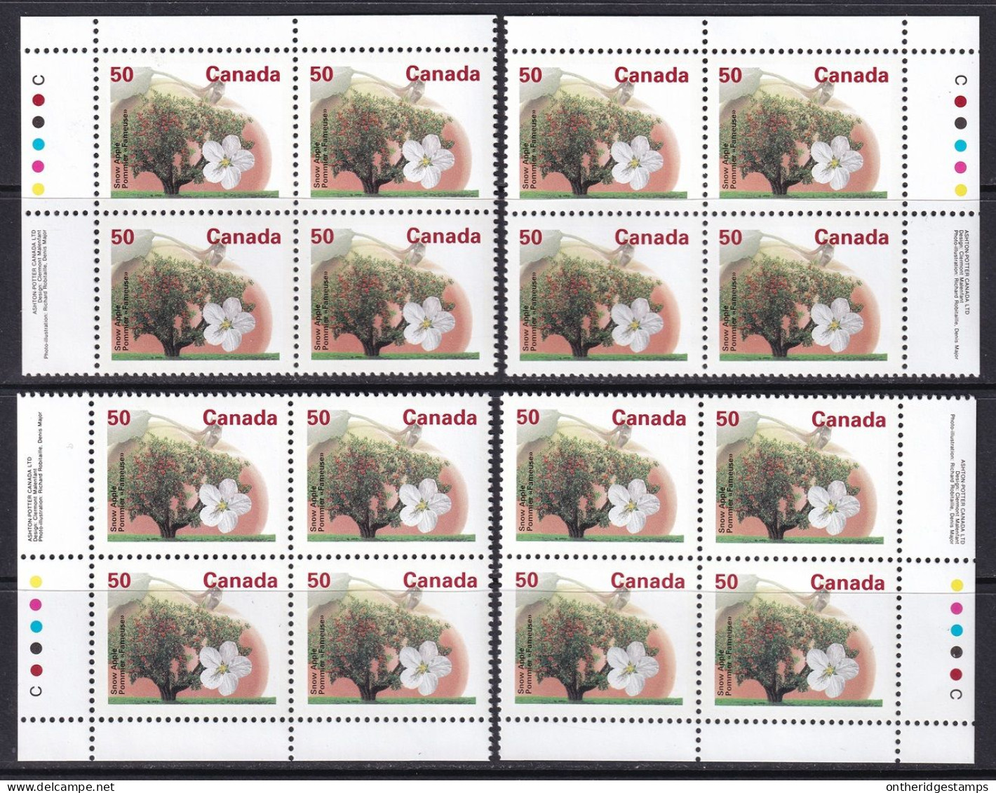 Canada 1995 Sc 1365i  Plate Block Set MNH** Coated Papers Perf 13.1 - Nuovi