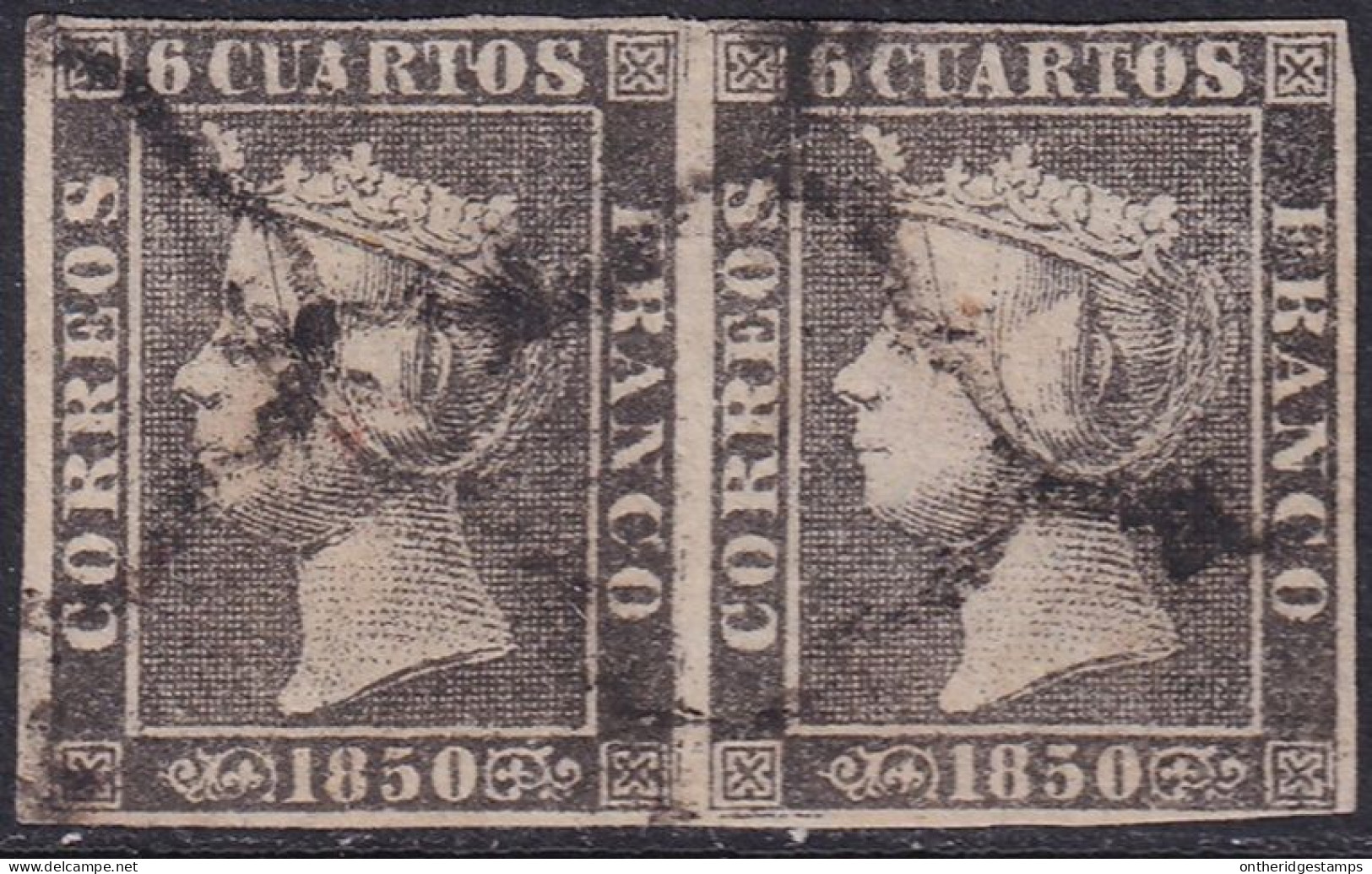 Spain 1850 Sc 1 España Ed 1A Pair Used Spider (araña) Cancel Type II Positions 22-23 - Used Stamps