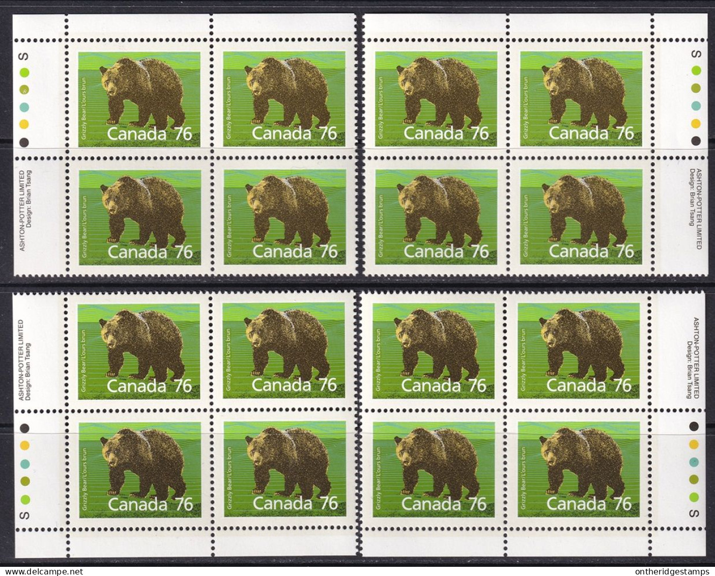 Canada 1989 Sc 1178i  Plate Block Set MNH** Slater Paper Perf 14.4x13.8 - Unused Stamps
