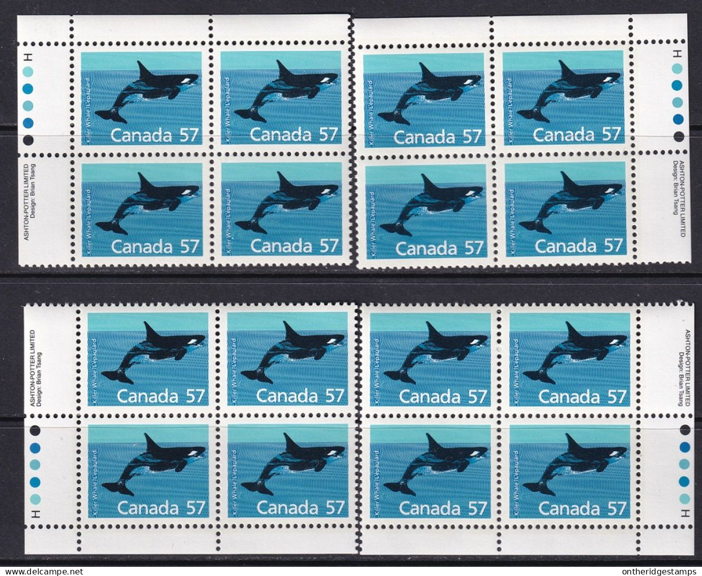 Canada 1989 Sc 1173i  Plate Block Set MNH** Harrison Paper - Unused Stamps