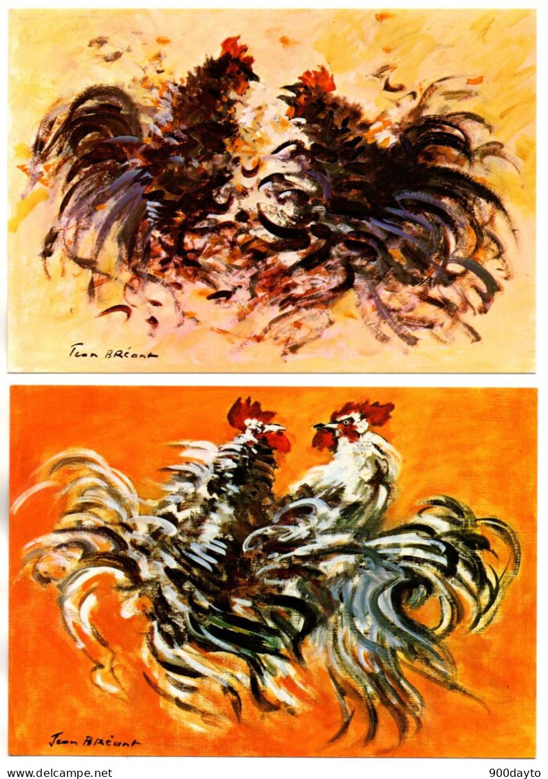 Lot De 4 CP. Jean Bréant. Série Complète. Combat De Coqs. - Pintura & Cuadros