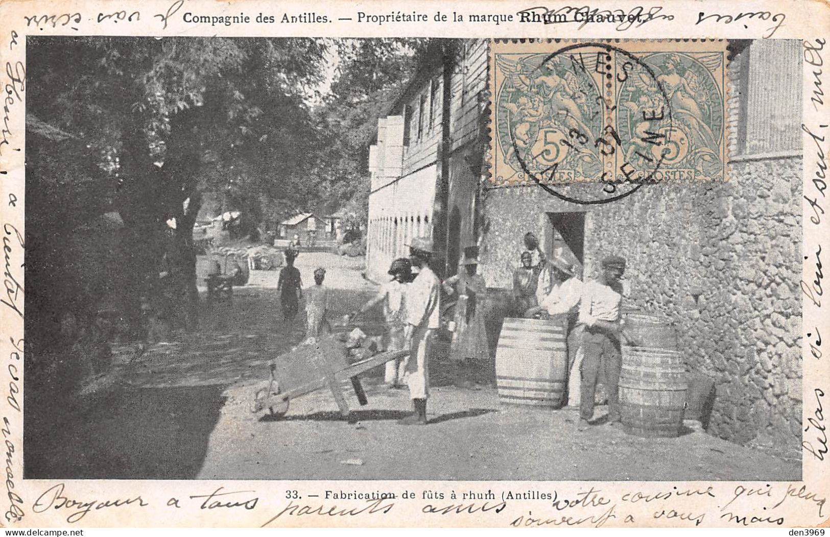 GUADELOUPE - Cie Des Antilles - Propriétaire De La Marque Chauvet - Fabrication De Fûts à Rhum - Voyagé 1907 (2 Scans) - Altri & Non Classificati
