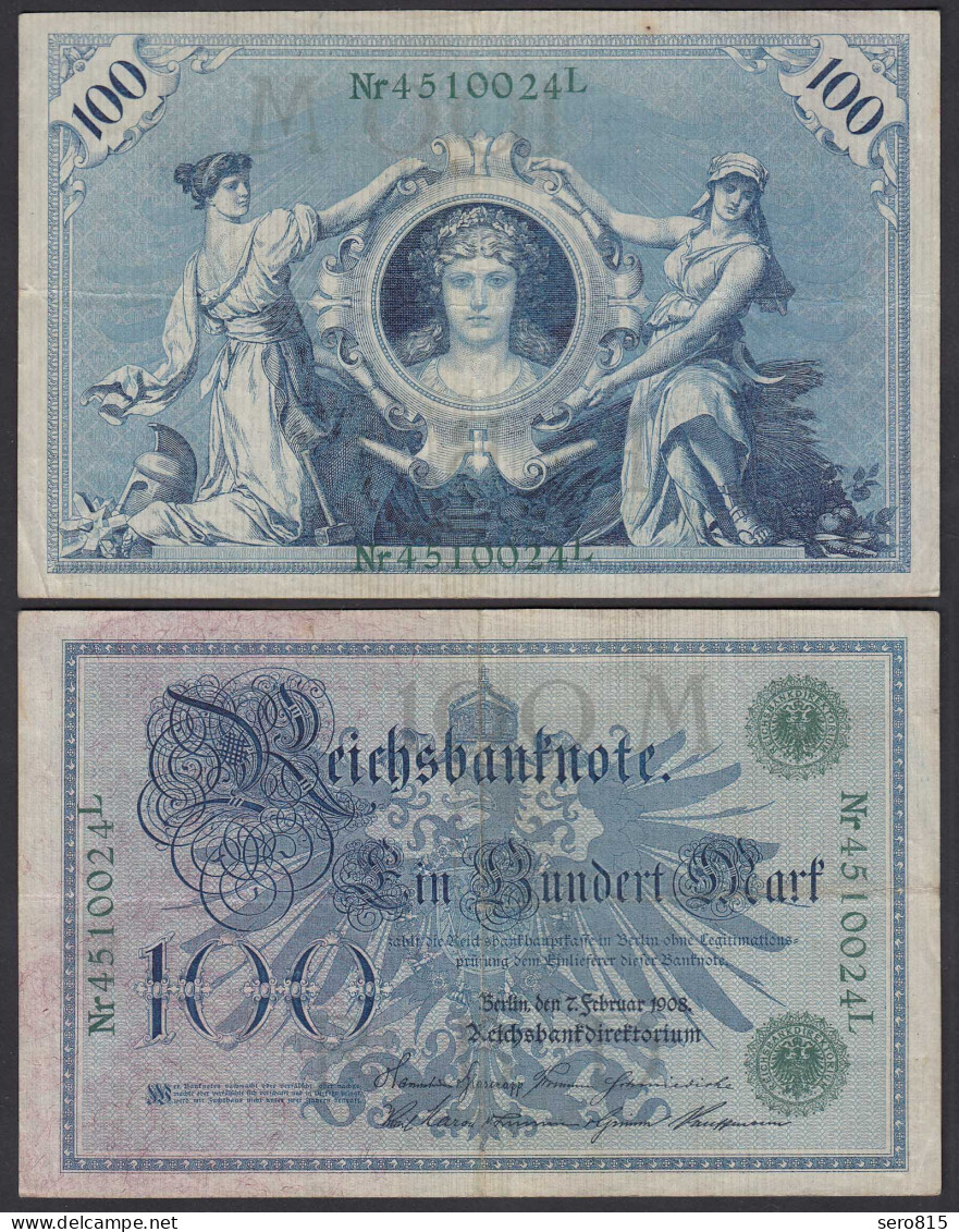 Reichsbanknote 100 Mark 1908  Ro 34 VF (3) UDR M Serie L    (24362 - Andere & Zonder Classificatie