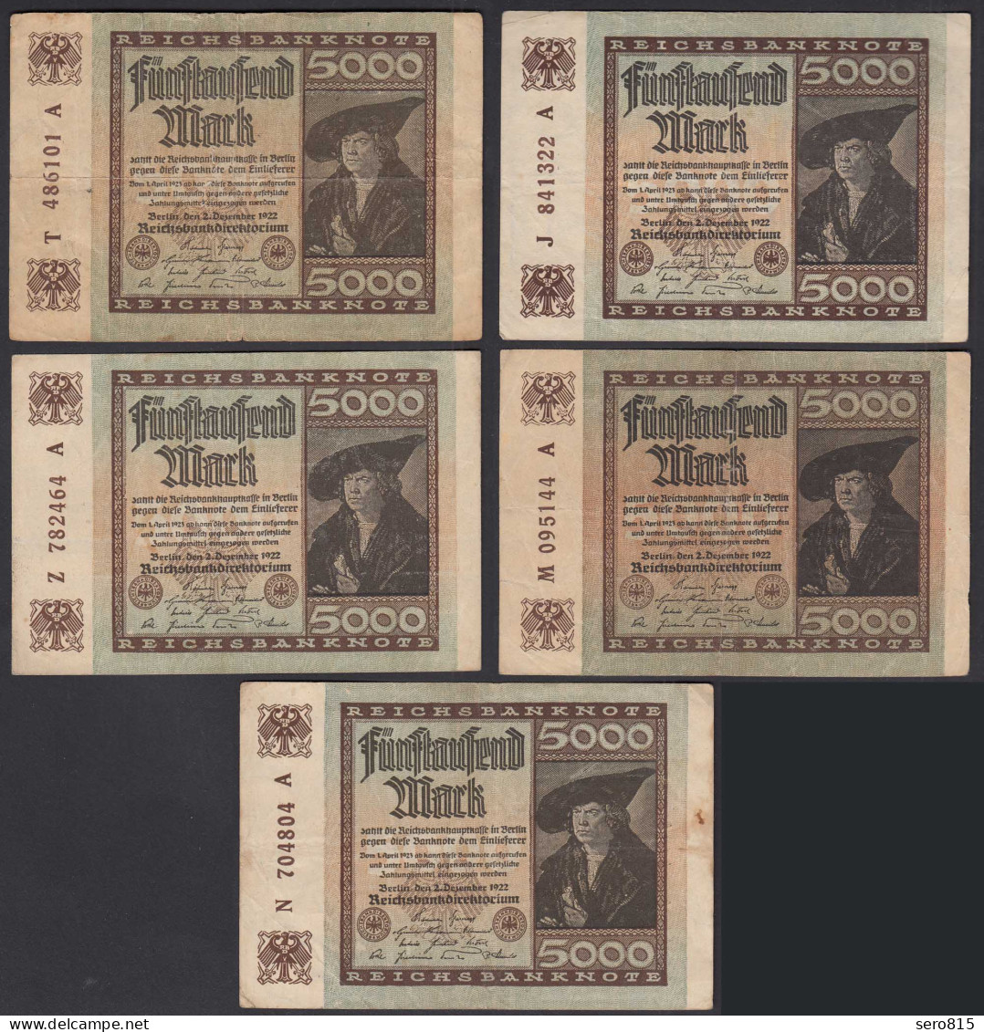 5 Stück á 5000 Mark 1922 Ro 80a Pick 81 FZ: A Verschiedene Serien    (28217 - Altri & Non Classificati