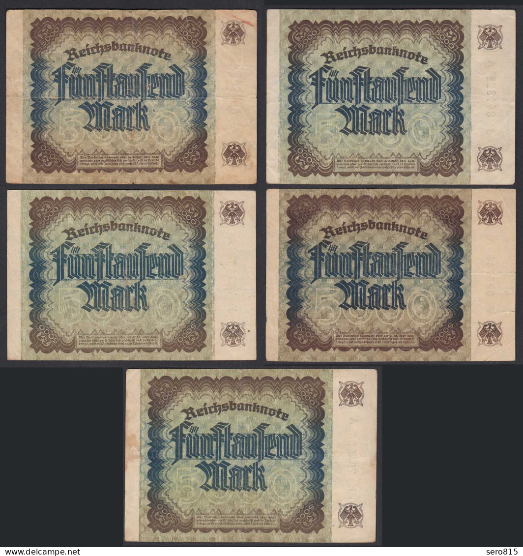 5 Stück á 5000 Mark 1922 Ro 80a Pick 81 FZ: A Verschiedene Serien    (28217 - Sonstige & Ohne Zuordnung