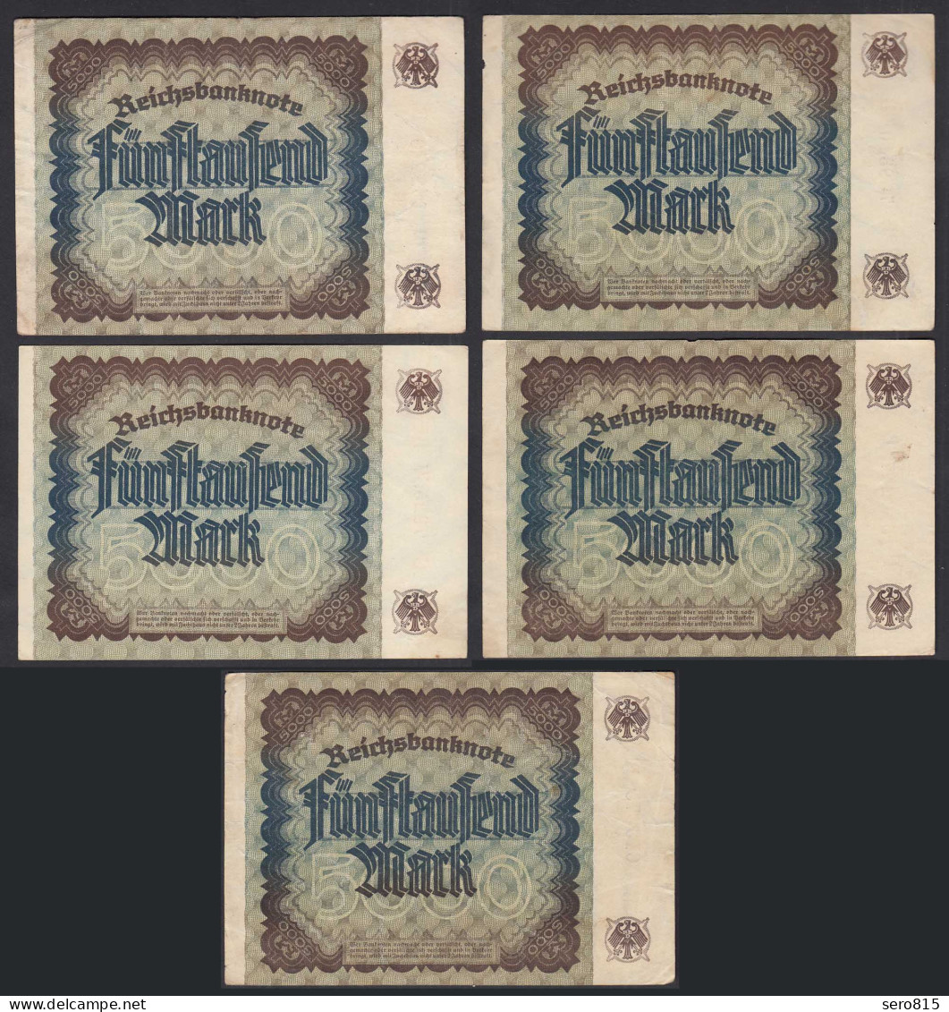 5 Stück á 5000 Mark 1922 Ro 80a Pick 81 FZ: B Verschiedene Serien    (28218 - Sonstige & Ohne Zuordnung