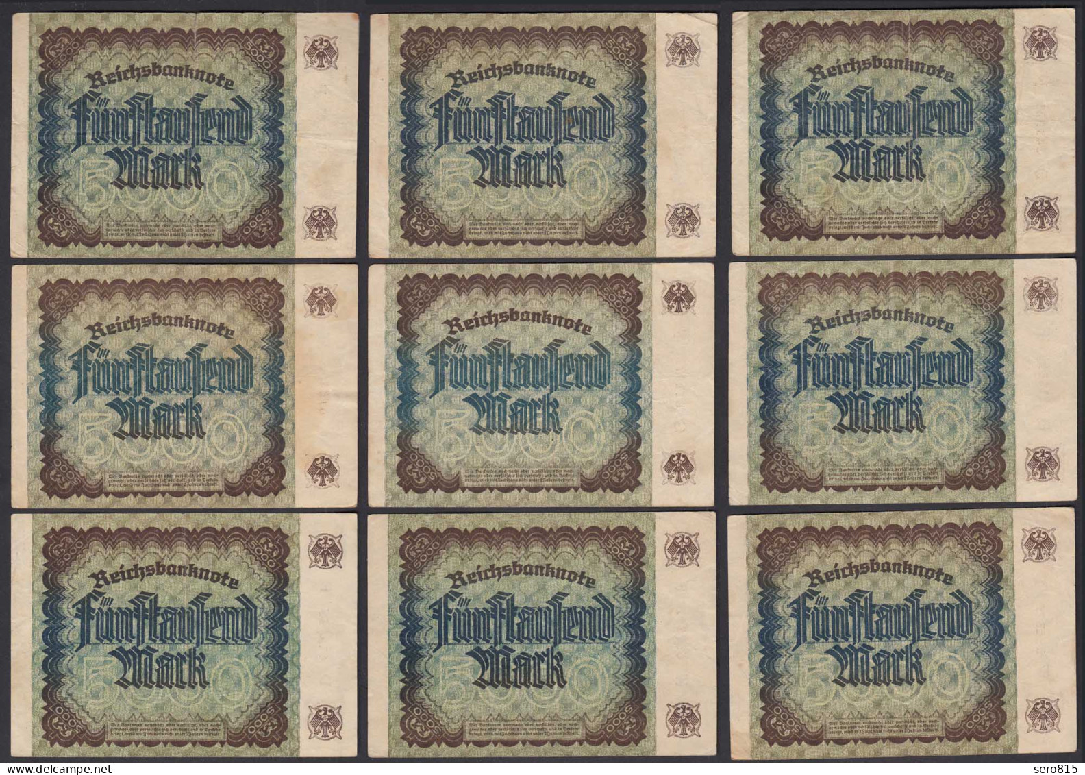 9 Stück á 5000 Mark 1922 Ro 80a Pick 81 FZ: F Verschiedene Serien    (28221 - Sonstige & Ohne Zuordnung