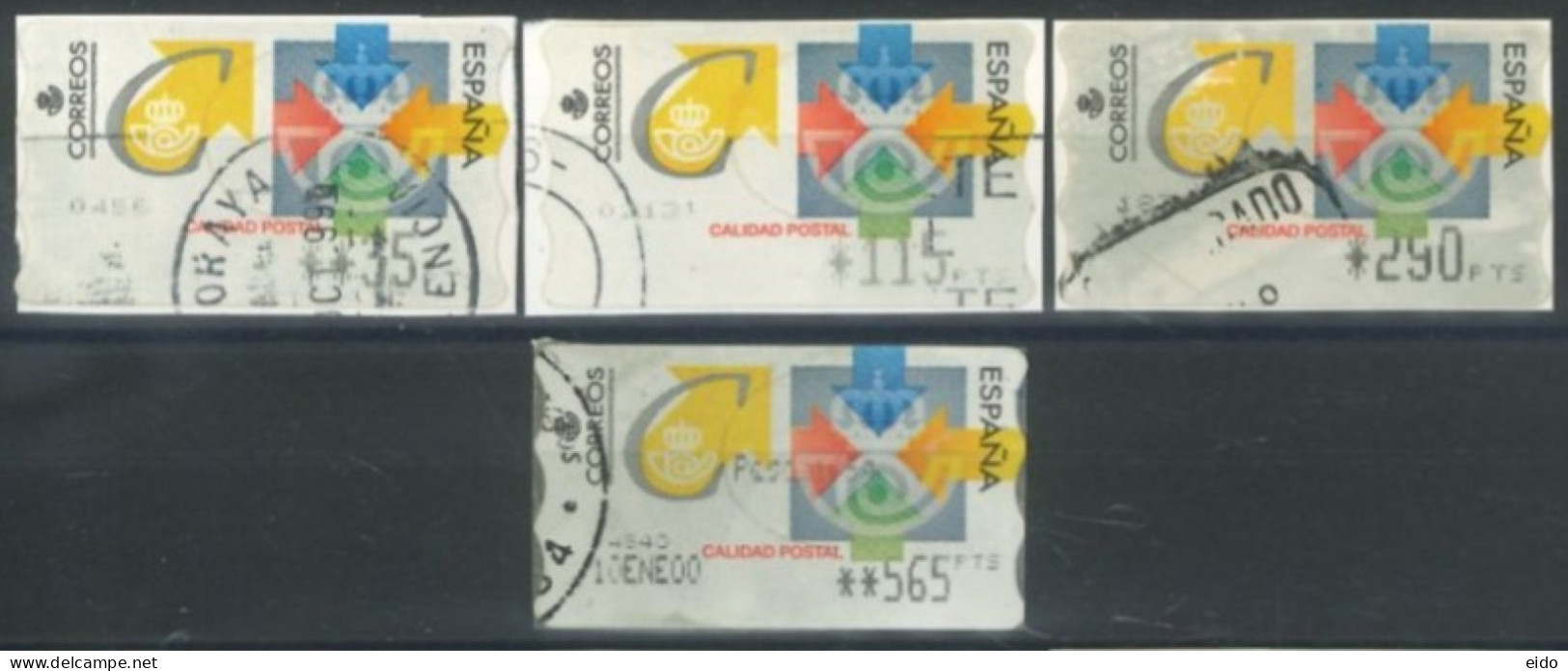 SPAIN - 2000 - POSTAL SERVICE STAMPS LABELS SET OF 4 OF DIFFERENT VALUES, USED . - Used Stamps