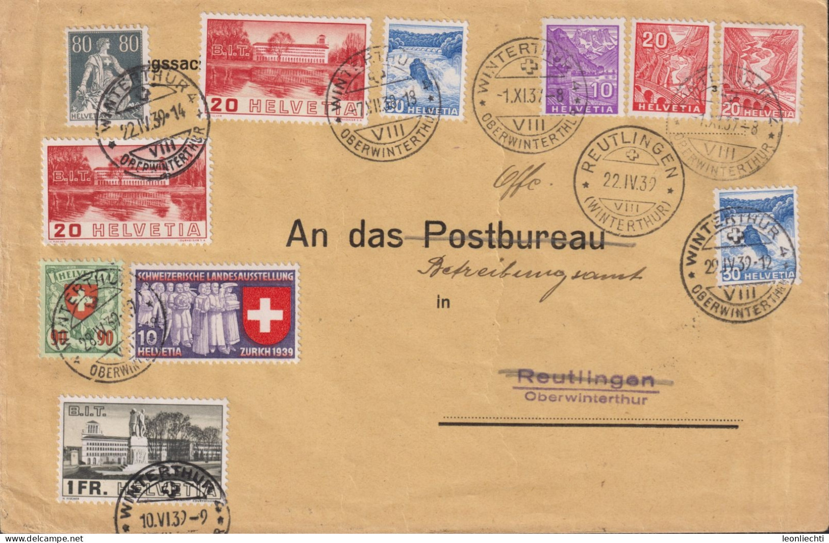 1939 Schweiz Mischfrankatur Winterthur Nach Reutlingen Div, Stempel ( Datum) - Lettres & Documents