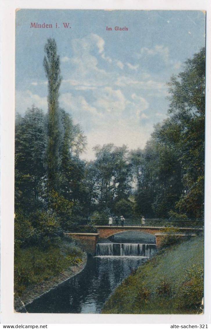 AK 1917 Weserglacis-Wasserfall Minden - Minden
