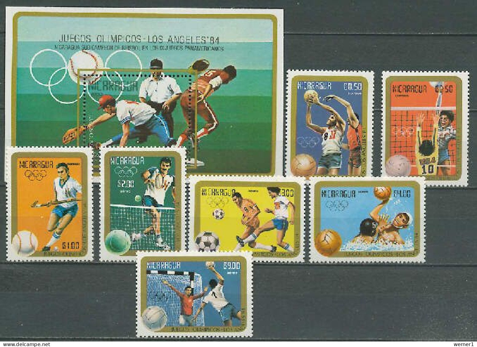 Nicaragua 1984 Olympic Games Los Angeles, Baseball, Football Soccer, Basketball, Volleyball  Etc. Set Of 7 + S/s MNH - Estate 1984: Los Angeles